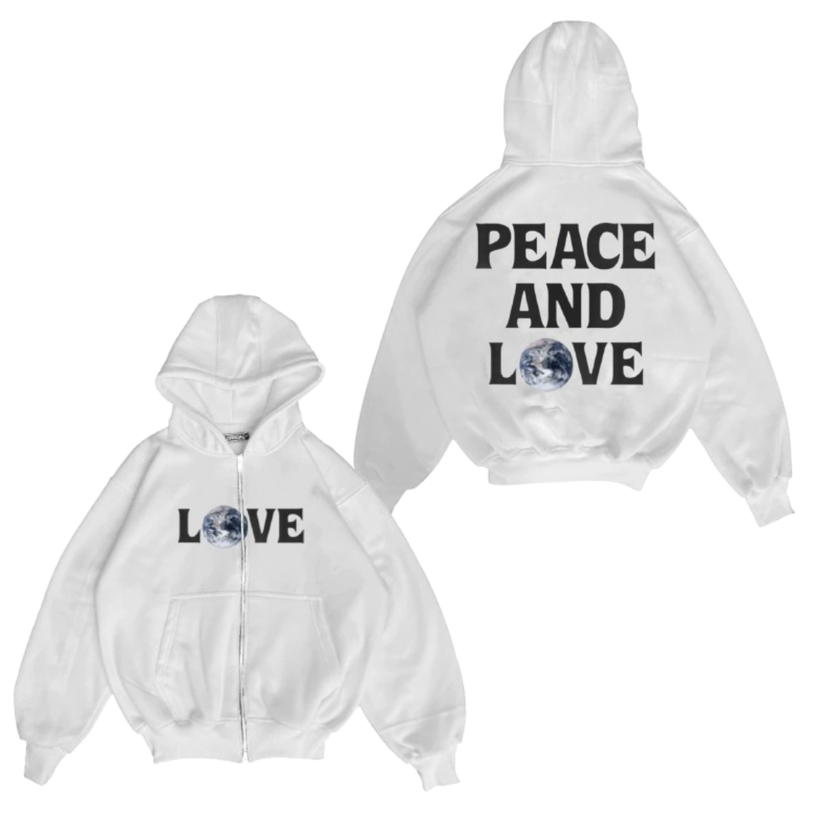 Pullover Hoodie Vintage Boxy Full zipper Motif Peace And Love