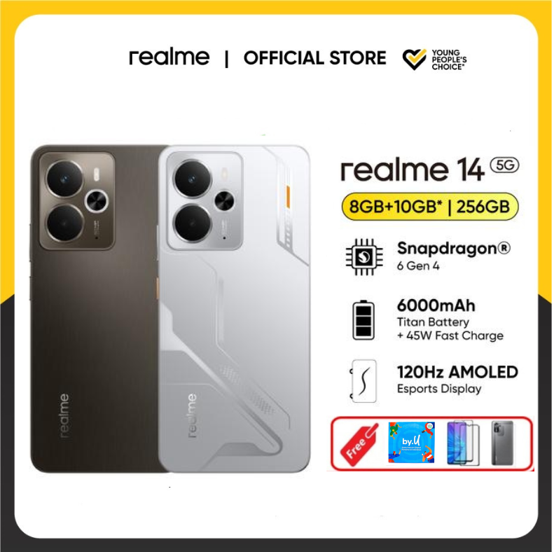 Realme 14 5g 8Gb+10Gb. | 256Gb (Snapdragon 6 Gen 4) | 6000Mah Titan Battery | 45W Fast Charge | - Storm Titanium Giá 3,100,000 Đồng*Miễn phí vận chuyển