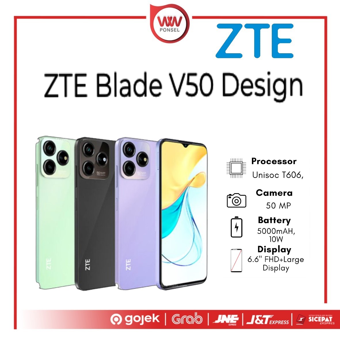 Hp ZTE Blade V50 Design Ram 8GB Internal 128GB Garansi Resmi Harga 1,599,000 rupiah*Gratis Ongkir