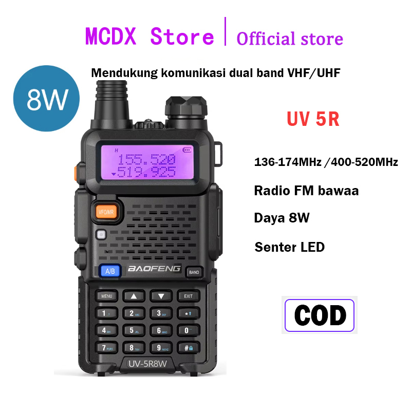 【Co】ht baofeng uv5r walkie talkie UV 5R 5W 128ch UHF + VHF dual band handy talkie radio walkie talkie Harga 219,999 rupiah*Gratis Ongkir