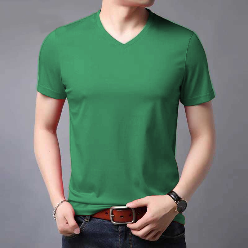 KAOS POLOS T-SHIRT LEHER V-NECK PRIA 