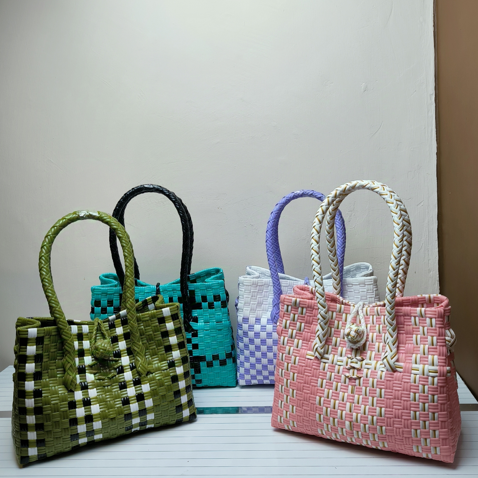 Tas Totebag Belanja Pasar Tas Anyaman Jali Plastik Rajut Murah