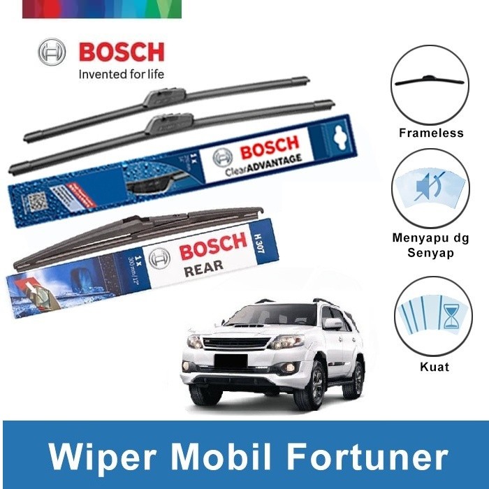 Bosch Wiper Depan dan Belakang Mobil Toyota Fortuner Frameless 21 dan 19 inchi dan H307 Harga 301,580 rupiah*Gratis Ongkir