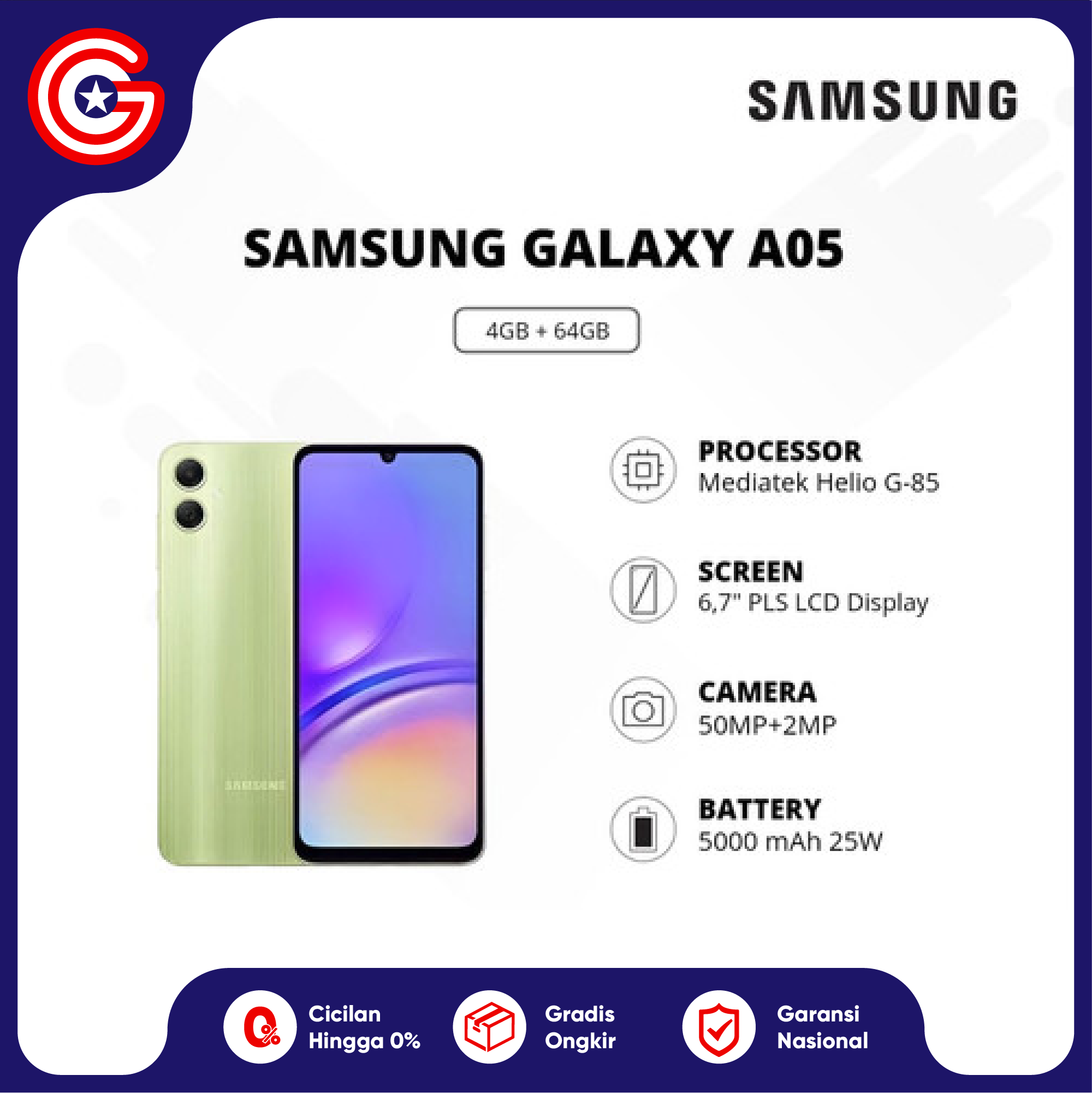 SAMSUNG A05 4/64GB | 4/128GB | 6/128GB GARANSI RESMI Harga  1,399,000 Ringgit*Penghantaran Percuma