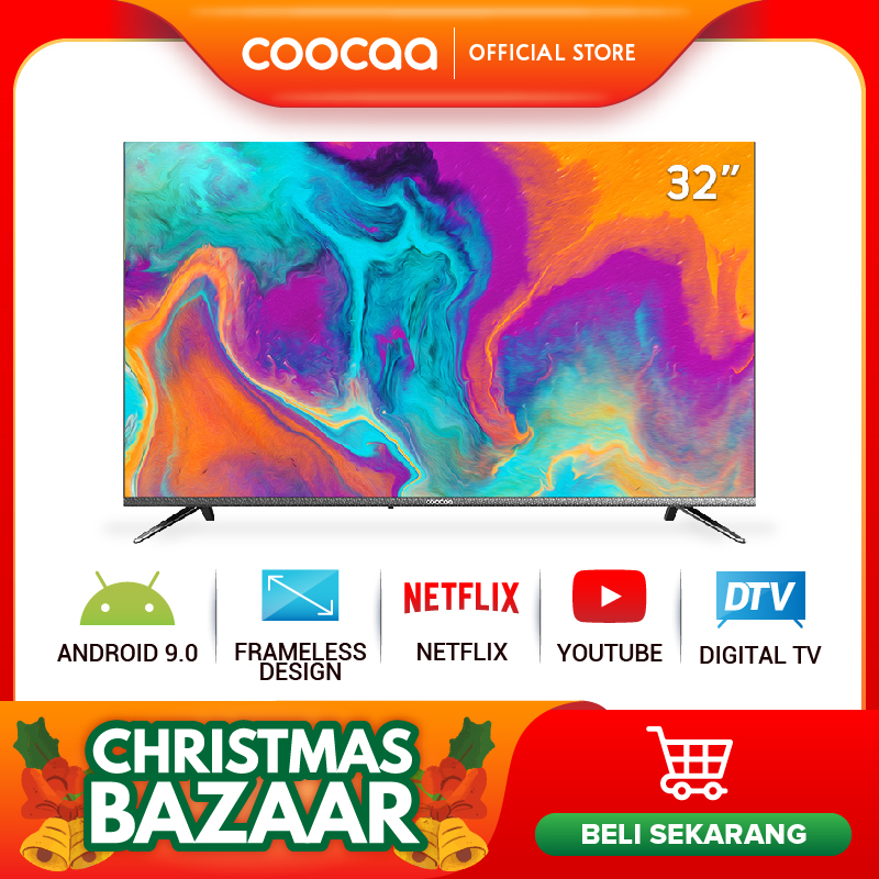 [EXTRA VOUCHER] COOCAA LED TV 32 inch - Smart TV - Android 9.0 - Frameless Design with Infinity View - Netflix & Youtube - Digital TV DVB T/T2 - Wifi - Bluetooth (Model 32S6G)