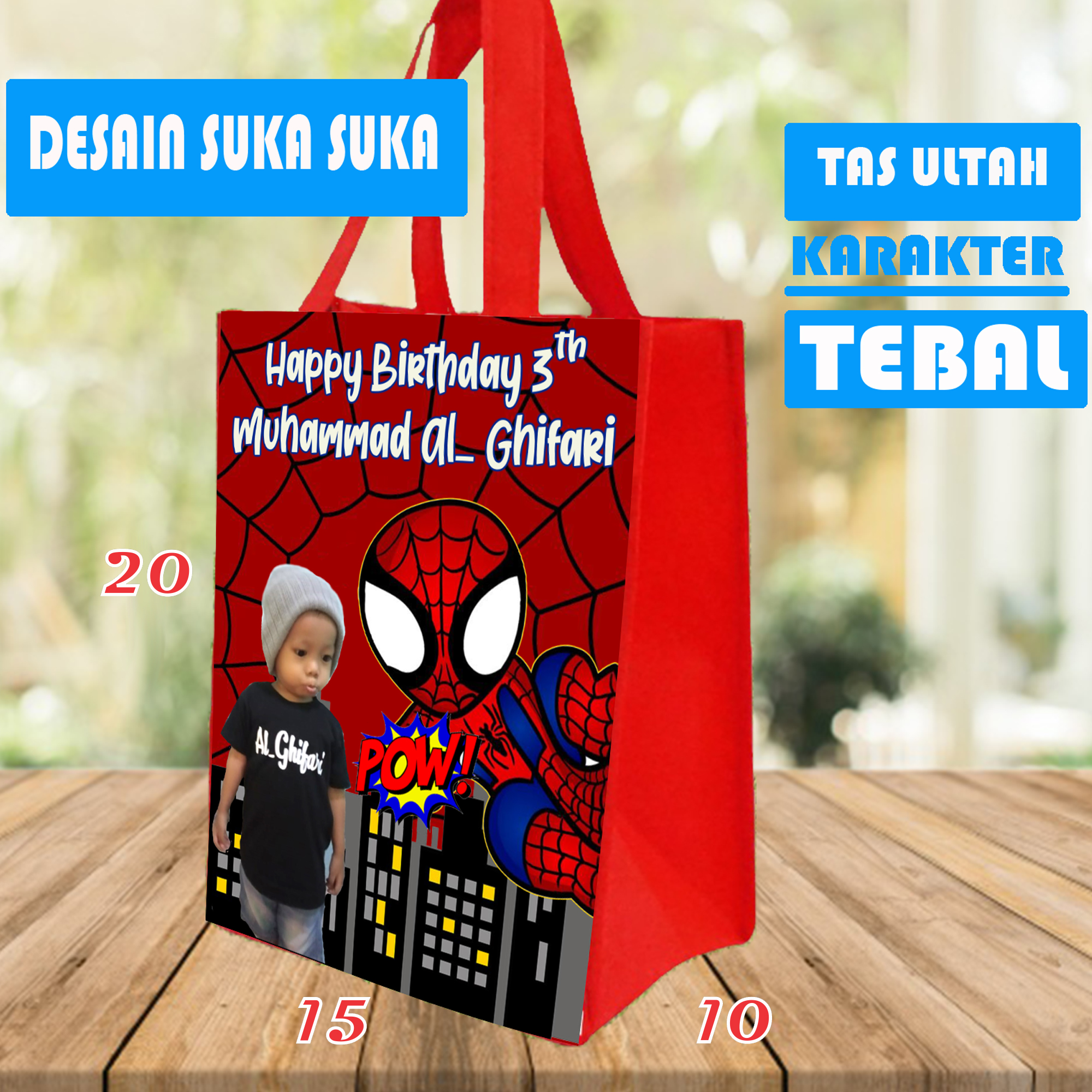 (30pcs TAS size.SMAL,) TAS ULANG TAHUN NAMA / TAS SOUVENIR / TAS AQIQAH / TAS GRATIS FOTO dan NAMA / Gβ¦