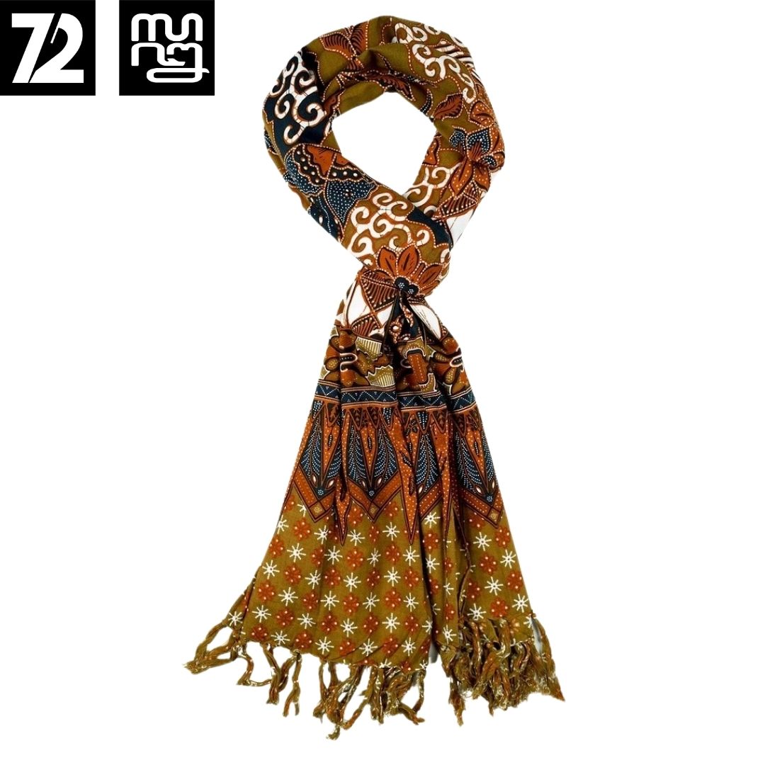 Syal Batik Scarf Premium Motif Kembang Warna Kuning Kehijauan 725393 CAP 72 - Syal Kekinian dan Stylis…