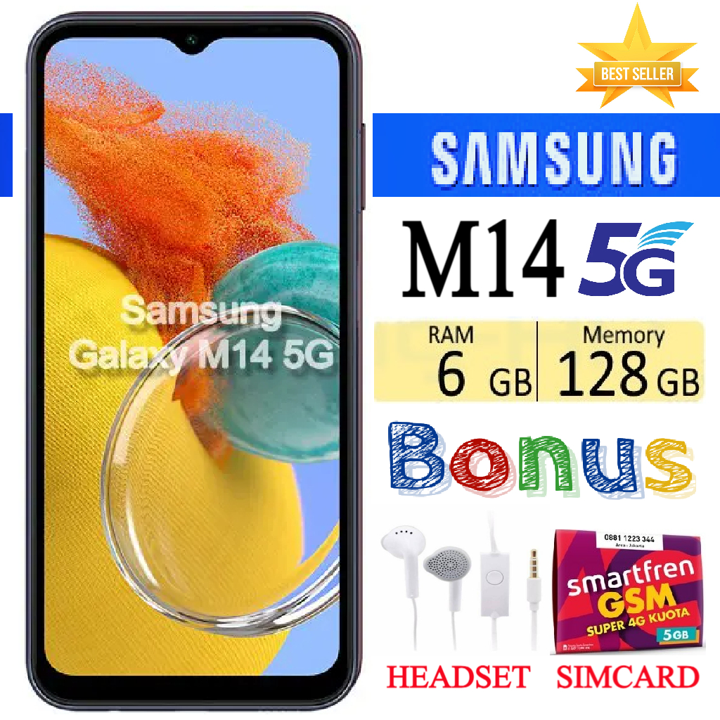 SAMSUNG GALAXY M14 5G RAM 6/128 GB FULLSET Bergarasni - FREE SIMCARD - PROMO Harga  1,700,000 Ringgit*Penghantaran Percuma