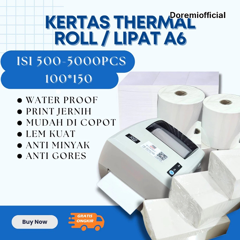 KERTAS RESI LABEL STIKER DIRECT THERMAL A6 10x15 CM 100x150 MM BARCODE STIKER TERMAL DA9947 Harga 55,000 rupiah*Gratis Ongkir