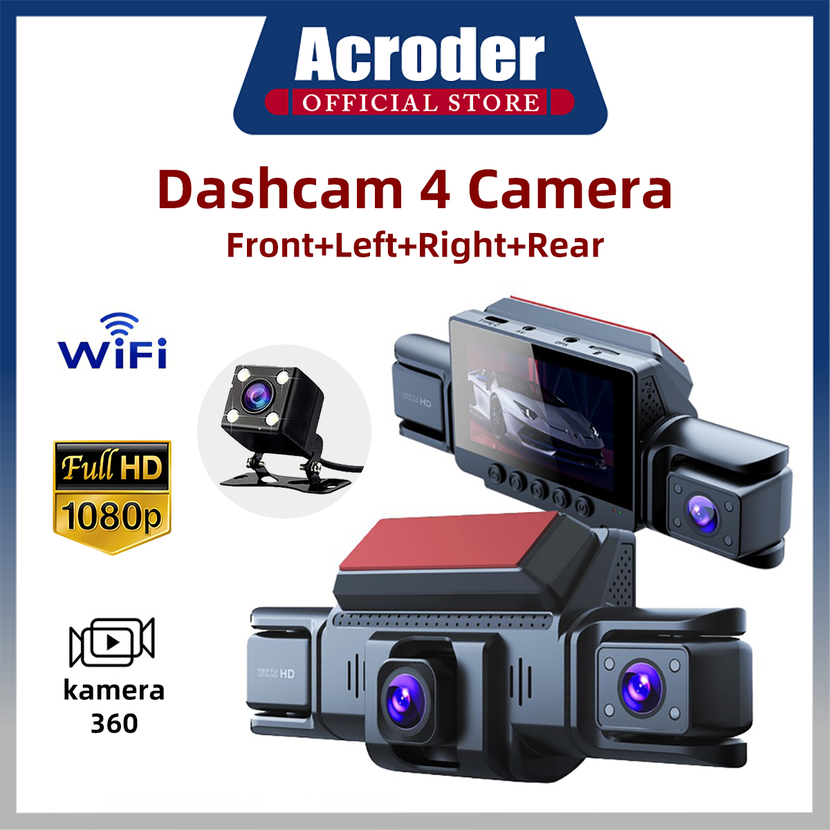 Acroder 4 Channel Car Dashcam Wifi Hd 1080P All-Round Monitoring 24H Time Infrared Night Vision Harga 549,000 rupiah*Gratis Ongkir