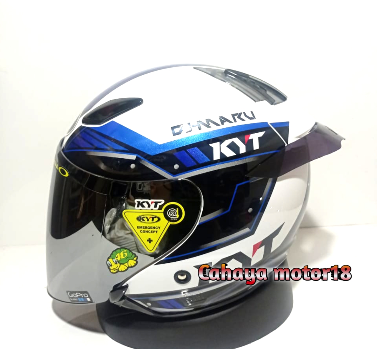 PAKET GANTENG KYT DJ MARU #9 WHITE BLUE FLAT VISOR IRIDIUM Harga 550,000 Ringgit*Penghantaran Percuma