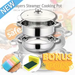 Panci Steamer Steam Makanan Stainless Steel 2 tingkat diameter 28cm