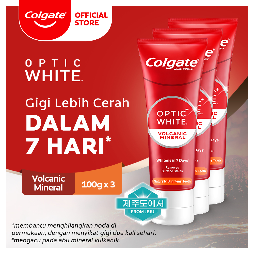 Colgate Optic White Volcanic Whitening Toothpaste/Pasta Gigi 100 gr x 3