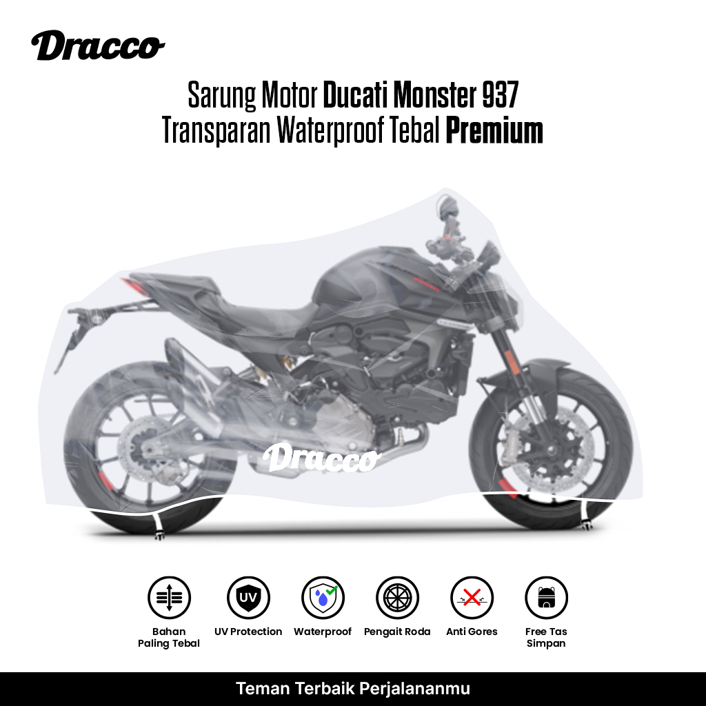 Ducati Monster 937 Motorcycle Cover Transparent Thick Waterproof Premium Anti-Rain Anti-Scratch Cover Harga 88,000 rupiah*Gratis Ongkir