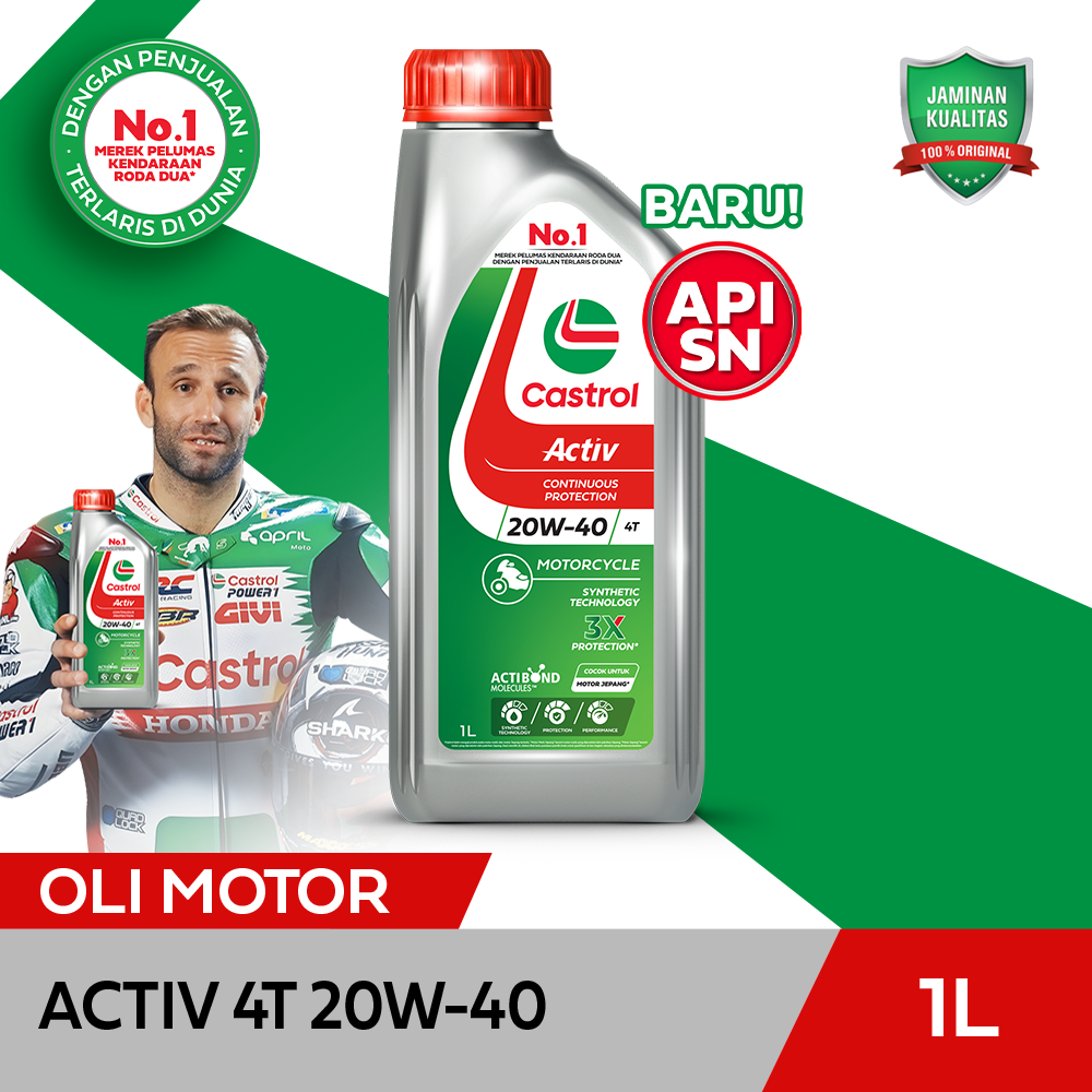 Oli Mesin Motor Castrol ACTIV 4T 20W-40 (1L) Harga 70,100 rupiah*Gratis Ongkir