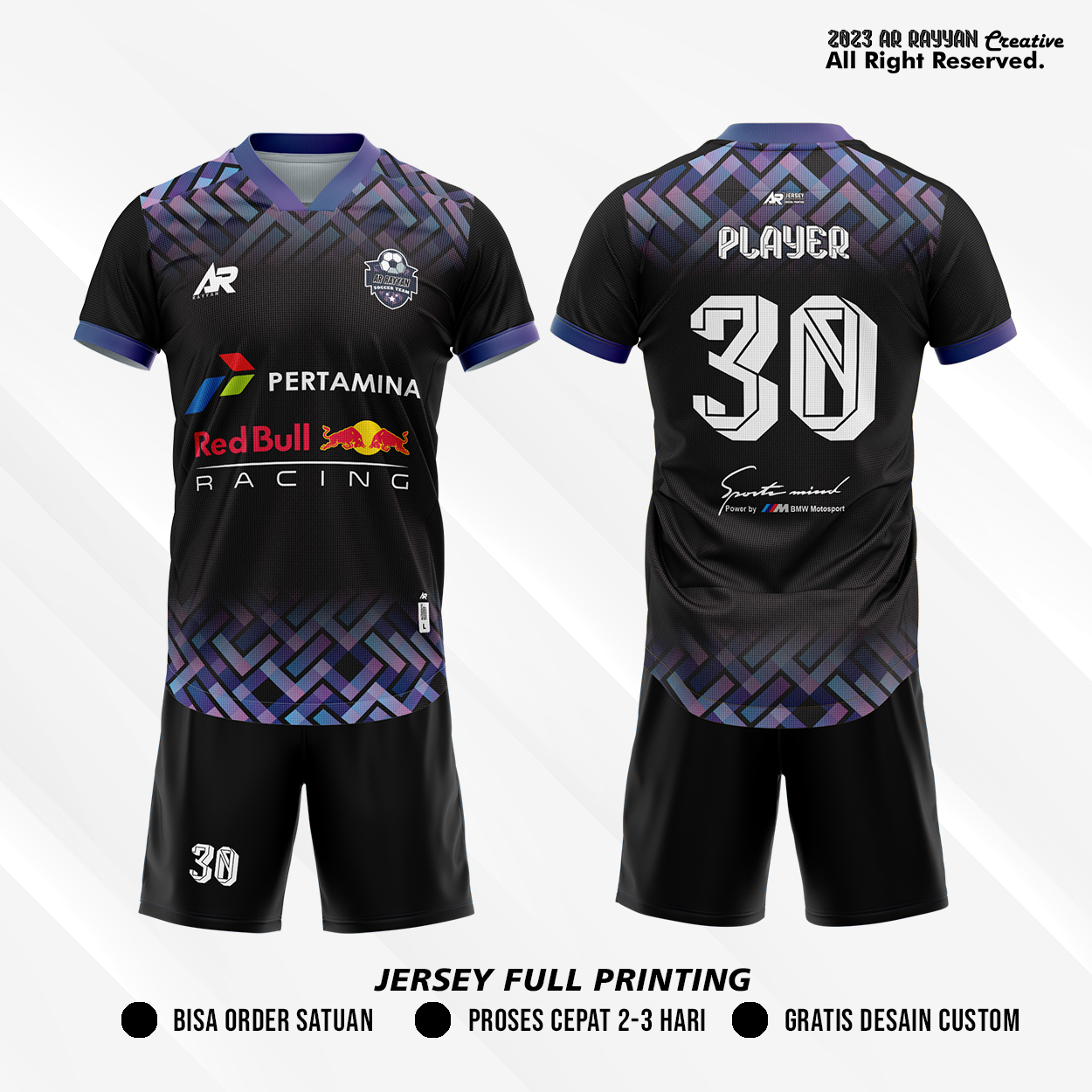 Jersey Baju Futsal /Bola Custom Full Printing Motif Keren Navy