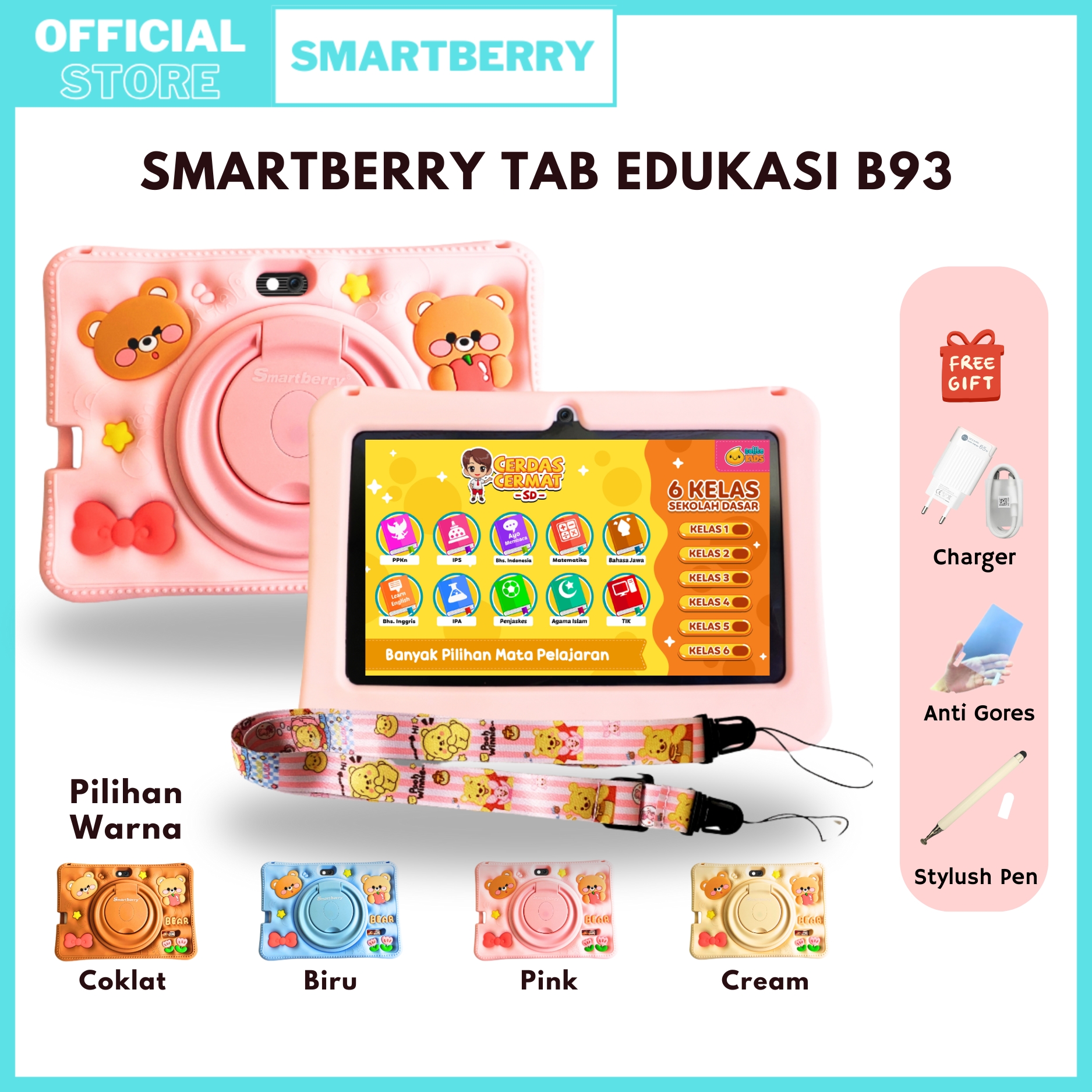 Smartberry Kids Study Tab B93 Tab 4/128Gb / Children's Tablet / 7 Inch Tablet / Tablet Pc / Android 14 Tablet / 4/128 Gb / 2Camera Bluetooth Harga 776,628 rupiah*Gratis Ongkir