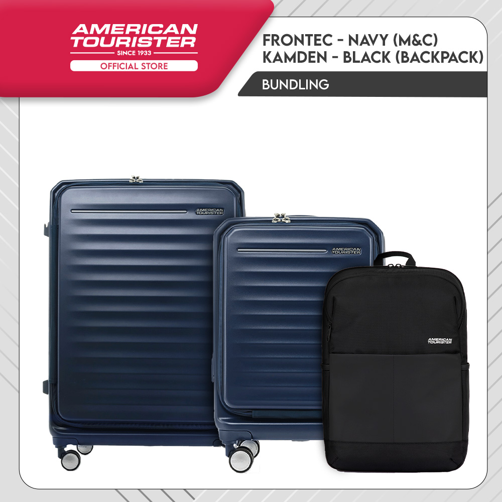 Lazada Indonesia - Bundle American Tourister Frontec Cabin, Medium Navy + Kamden Backpack