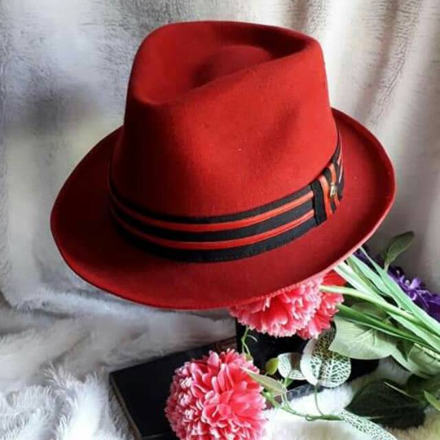 TOPI LAKEN FEDORA WOOL MERAH | Lazada 