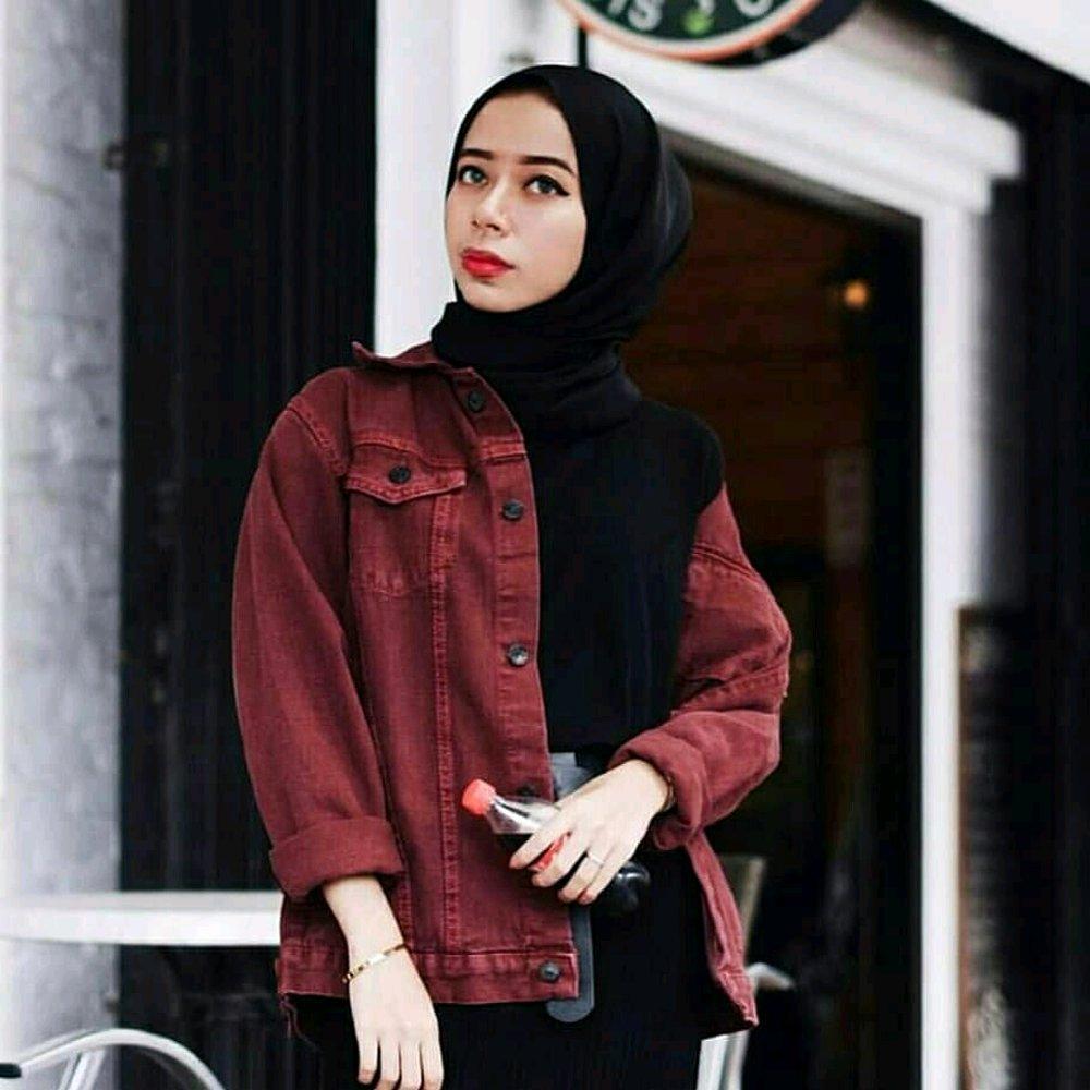 Jaket Jeans Denim Oversize Maroon 