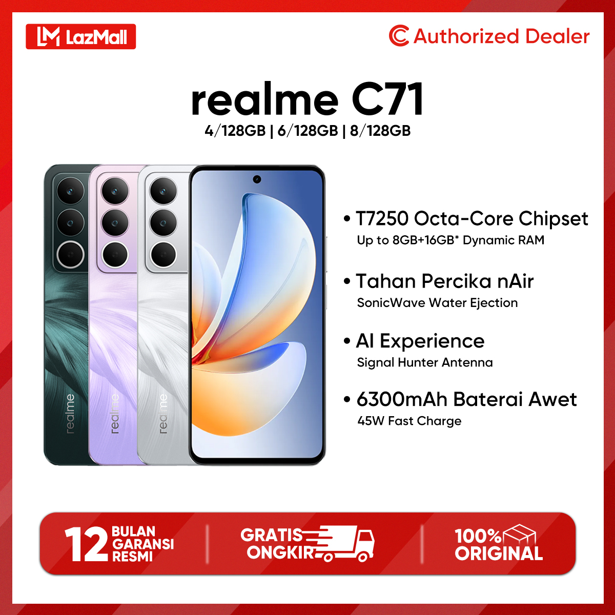 Realme C71 8/128Gb 6/128Gb 4/128Gb Nfc 6300Mah Battery 45W Flashcharge 100% Original Giá 1,649,000 Đồng*Miễn phí vận chuyển