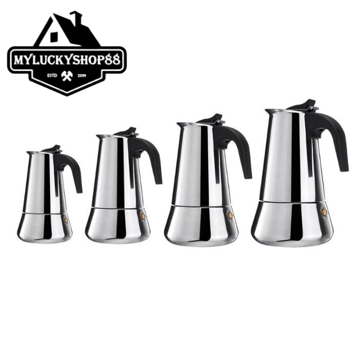 One Two Cups Moka Pot Espresso Coffee Maker Stovetop Teapot Filter Cup Stainless Steel 304