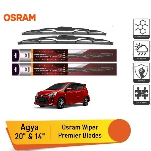 Osram Sepasang Wiper Premier Mobil Toyota Agya Size 20 dan 14 inchi Harga 85,200 rupiah*Gratis Ongkir