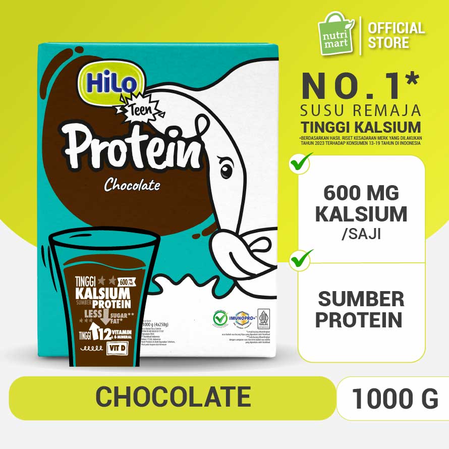 HiLo Teen Chocolate 1000g - No 1 Susu Remaja Tumbuh Tinggi Kalsium Protein Lebih Rendah Gula Harga 167,300 rupiah*Gratis Ongkir