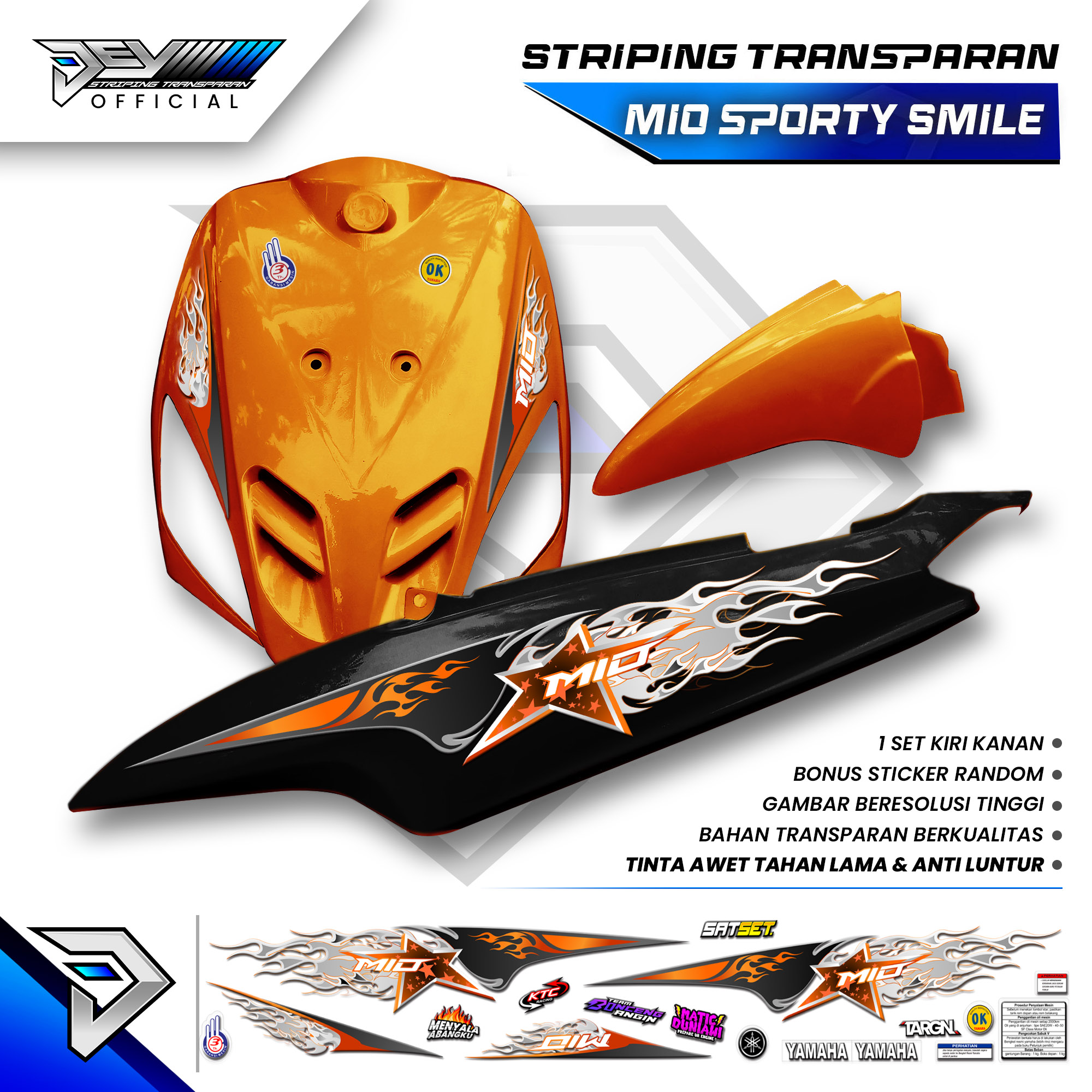 Mio Sporty Transparent Striping | Mio Smile | Latest Star Fire Motif | Yamaha Mio Body Sticker Harga 35,000 rupiah*Gratis Ongkir