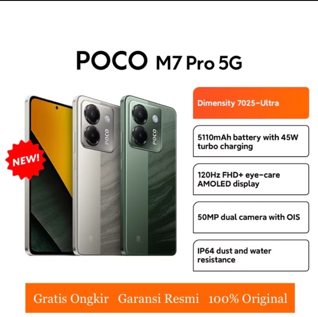 Poco M7 Pro 5G NFC (8GB/256GB) Extended RAM 8GB -Garansi Resmi 1 Tahun Harga 2,843,000 rupiah*Gratis Ongkir