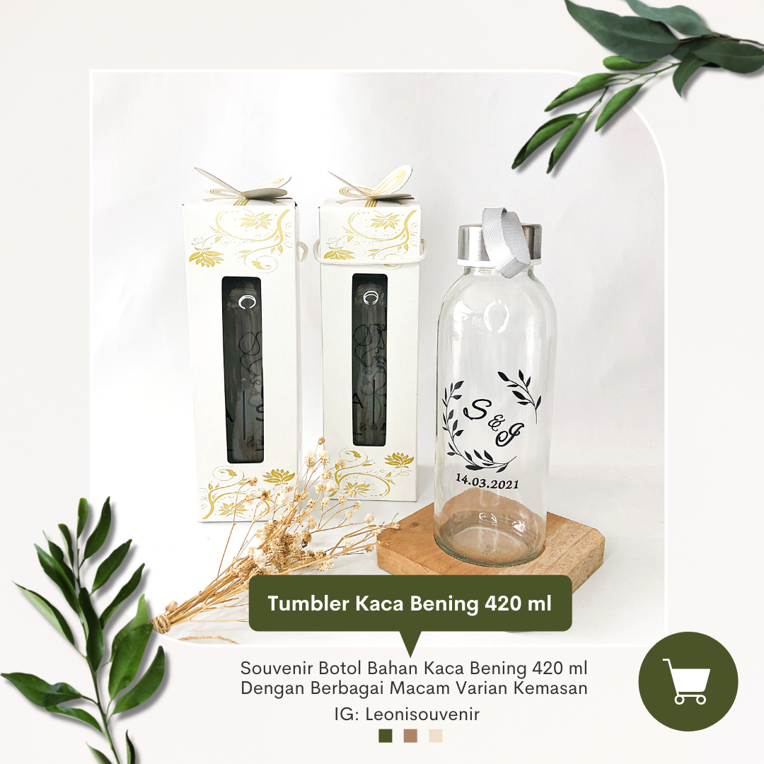 Souvenir Botol Tumbler 420 ml Kaca Bening