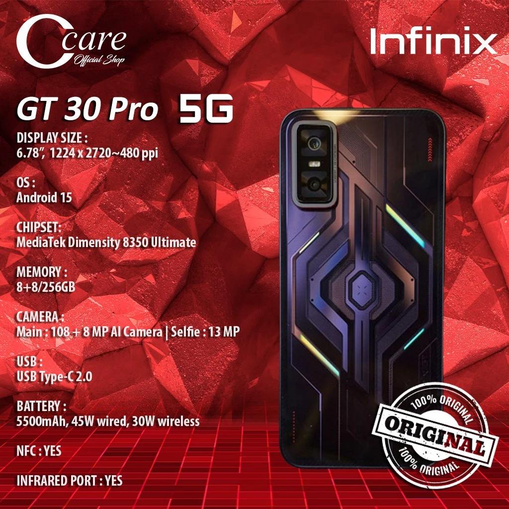 Infinix GT 30 pro RAM 8/256GB (official warranty) Harga 3,880,000 rupiah*Gratis Ongkir