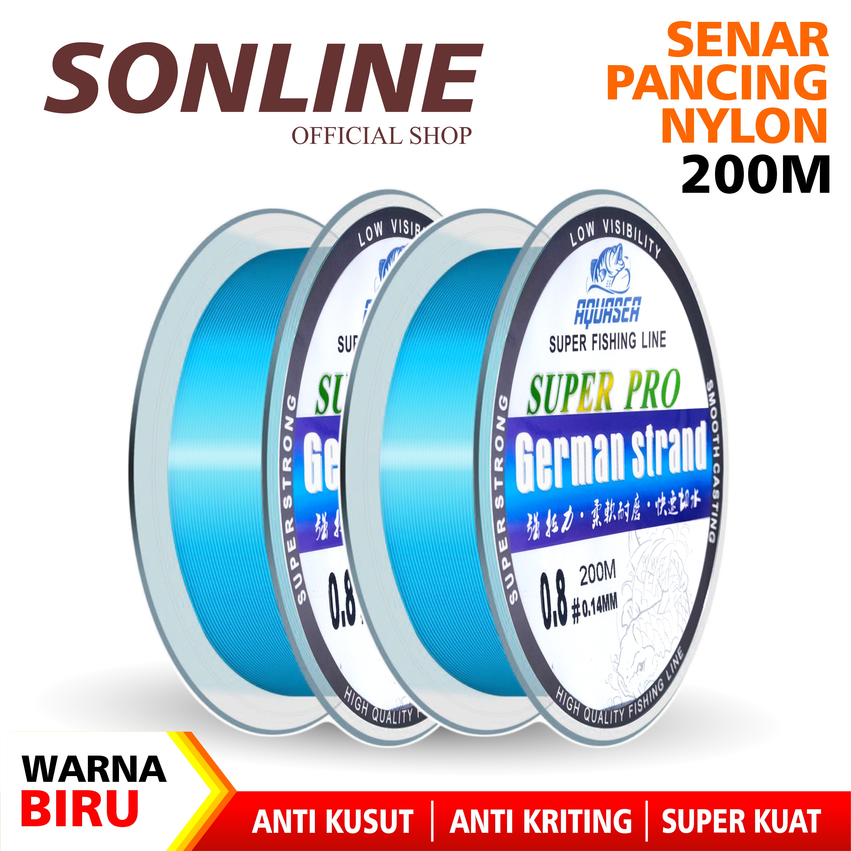 SONLINE - Tali Pancing 200m Germany Warna Biru Fishing Line Senar Pancing  Premium Invisible Bahan Nilon