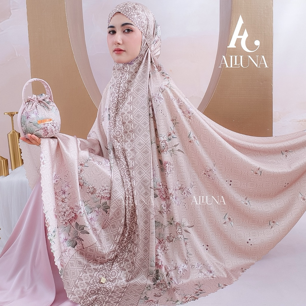 Alluna - Premium Adult Mukena 2in1 Armanie Silk with Sprinkled Floral Motif | Namira Series by Alluna | Laser Cut Travel Set Harga  175,000 rupiah*Gratis Ongkir