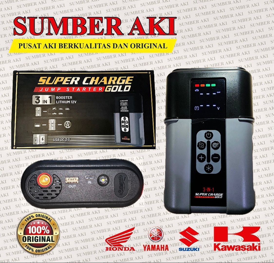 Supercharge gold jumper PJS09-2500 capacity 37wh jump starter car battery motorcycle power bank jumper vehicle battery charger Harga 1,200,000 rupiah*Gratis Ongkir