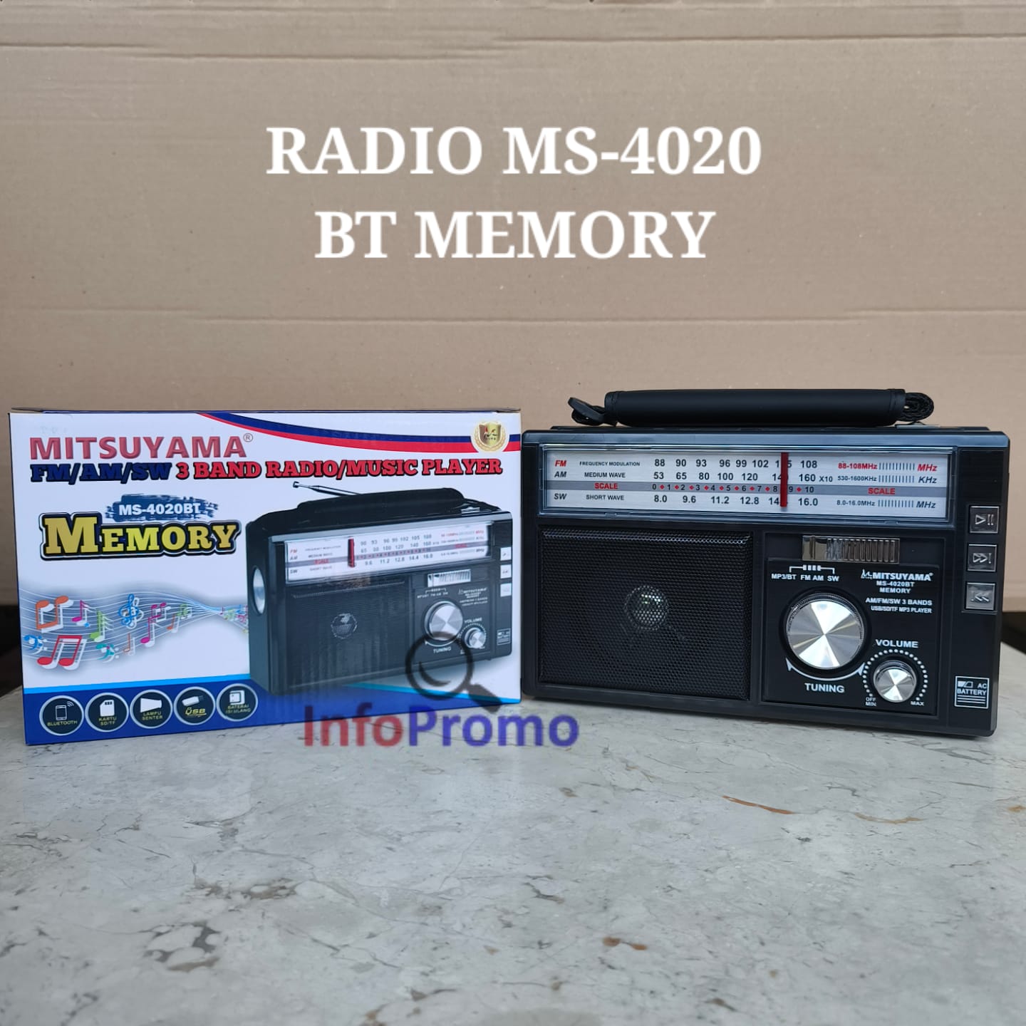 Mitsuyama Ms 4020Bt Memory Portable Radio - 3 Bands Fm/Am/Sw, Bluetooth, Original Sni - Merek mitsuyama Harga 138,950 rupiah*Gratis Ongkir