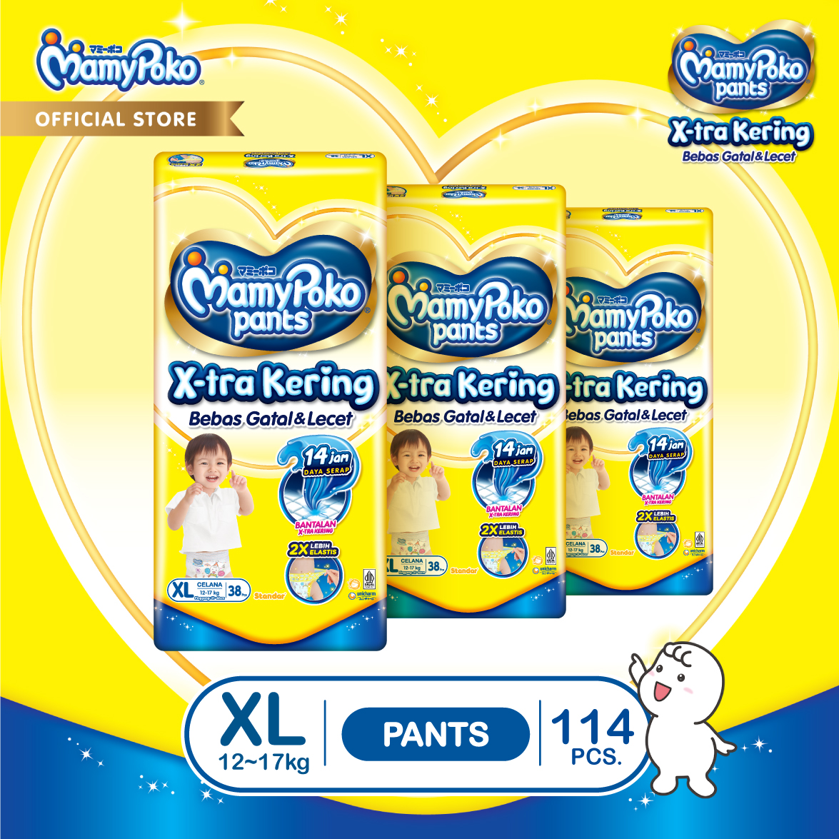 Mamypoko Pants X-Tra Dry Size Xl38 X3 (12-17kg) - Merek MamyPoko Harga 226,200 rupiah*Gratis Ongkir