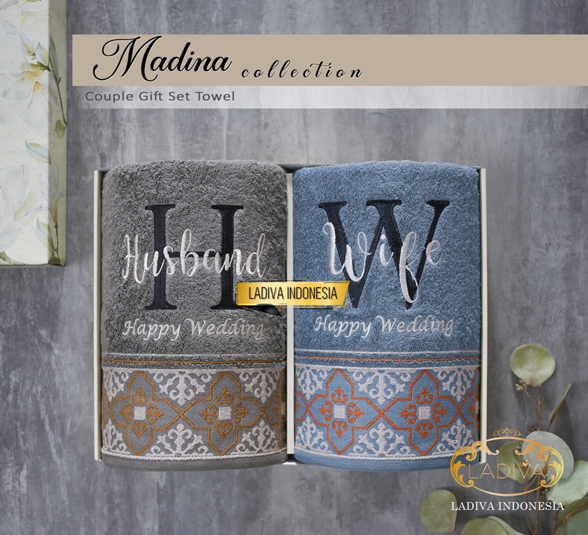 Hampers Keren hadiah box SET COUPLE Handuk Premium MADINA Series + Custom Nama + EXCLUSIVE BOX + Free…