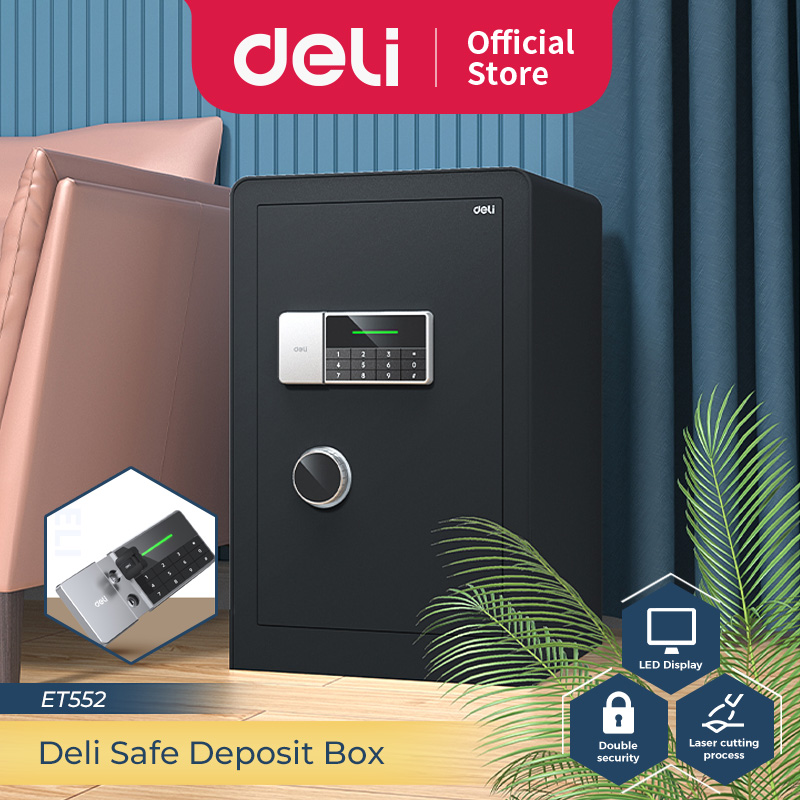Deli safe Besi digital/digital safe box double unlocking step LED display 38x36x60 cm et552 Harga 2,255,000 rupiah*Gratis Ongkir