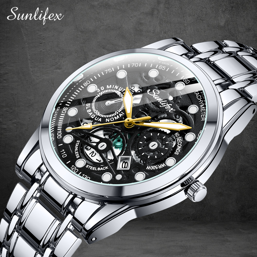 Sunlifex Jam Tangan Pria Asli Kuarsa Pria Bisnis Santai Jam Tangan Cowok Keren Anti Air