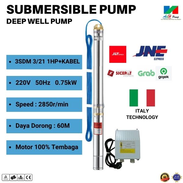 POMPA SUBMERSIBLE 3INCH 3/21 - 1HP + KABEL 60METER - ANH PUMP Harga 1,700,000 rupiah*Gratis Ongkir