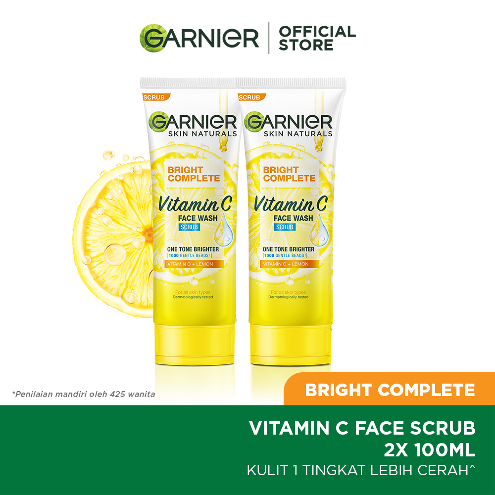 Lazada Indonesia - [PAKET HEMAT ISI 2] Garnier Bright Complete Vitamin C Face Wash Scrub Brightening Foam – 100 ml Skincare untuk Wajah Lebih Cerah