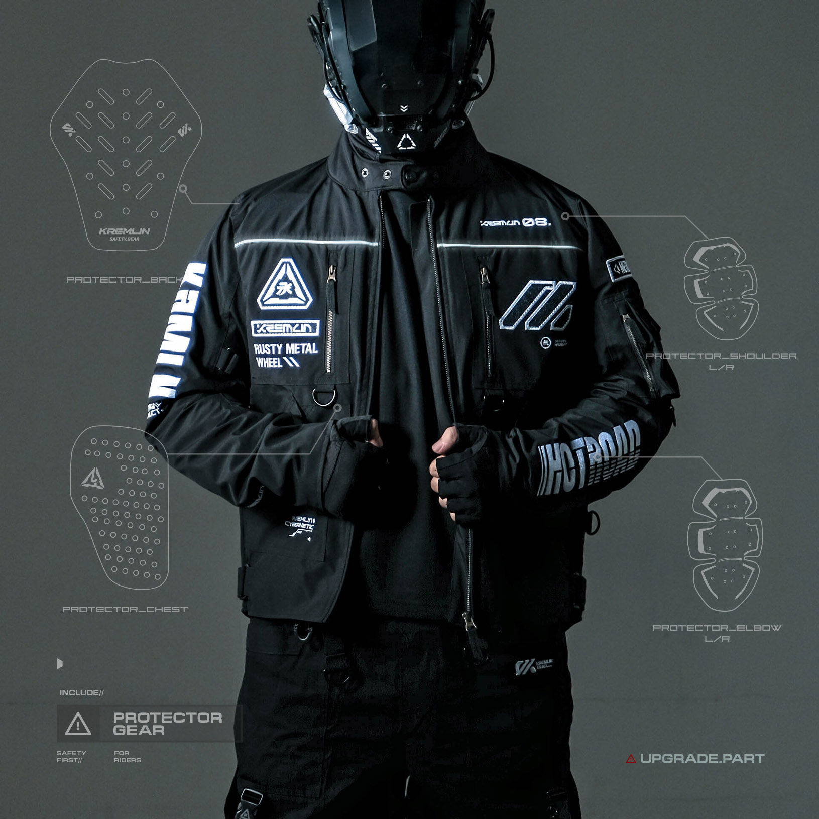 Kremlin Jacket Black Biker Cyberpunk Motorcycle - Metacrush V.2 - Black Harga 649,900 rupiah*Gratis Ongkir