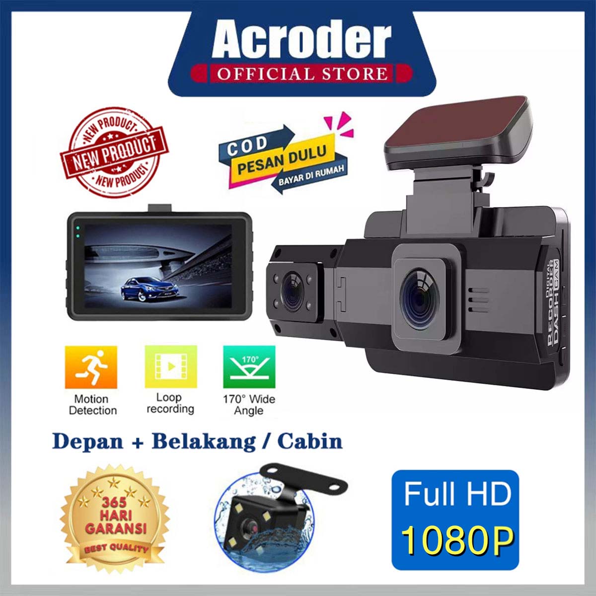 Acroder Dashcam Mobil Wifi 1080P HD 24 Jam Pemantauan Parkir Perekaman Loop Harga 389,000 rupiah*Gratis Ongkir