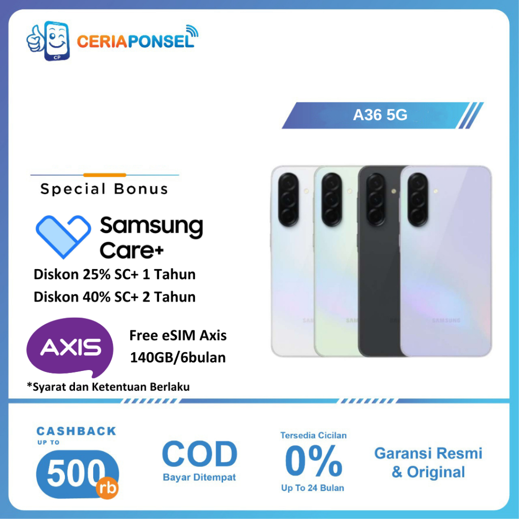 Samsung Galaxy A35 & A36 5G 8/256 GB | Super AMOLED | Qualcomm SM6475-AB | 5000 mAh | Garansi Resmi Samsung 1 Tahun Harga 4,555,000 rupiah*Gratis Ongkir