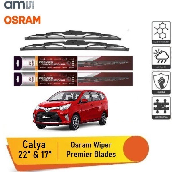 Osram Sepasang Wiper Premier Mobil Toyota Calya size 22 dan 17 inch Harga 90,800 rupiah*Gratis Ongkir