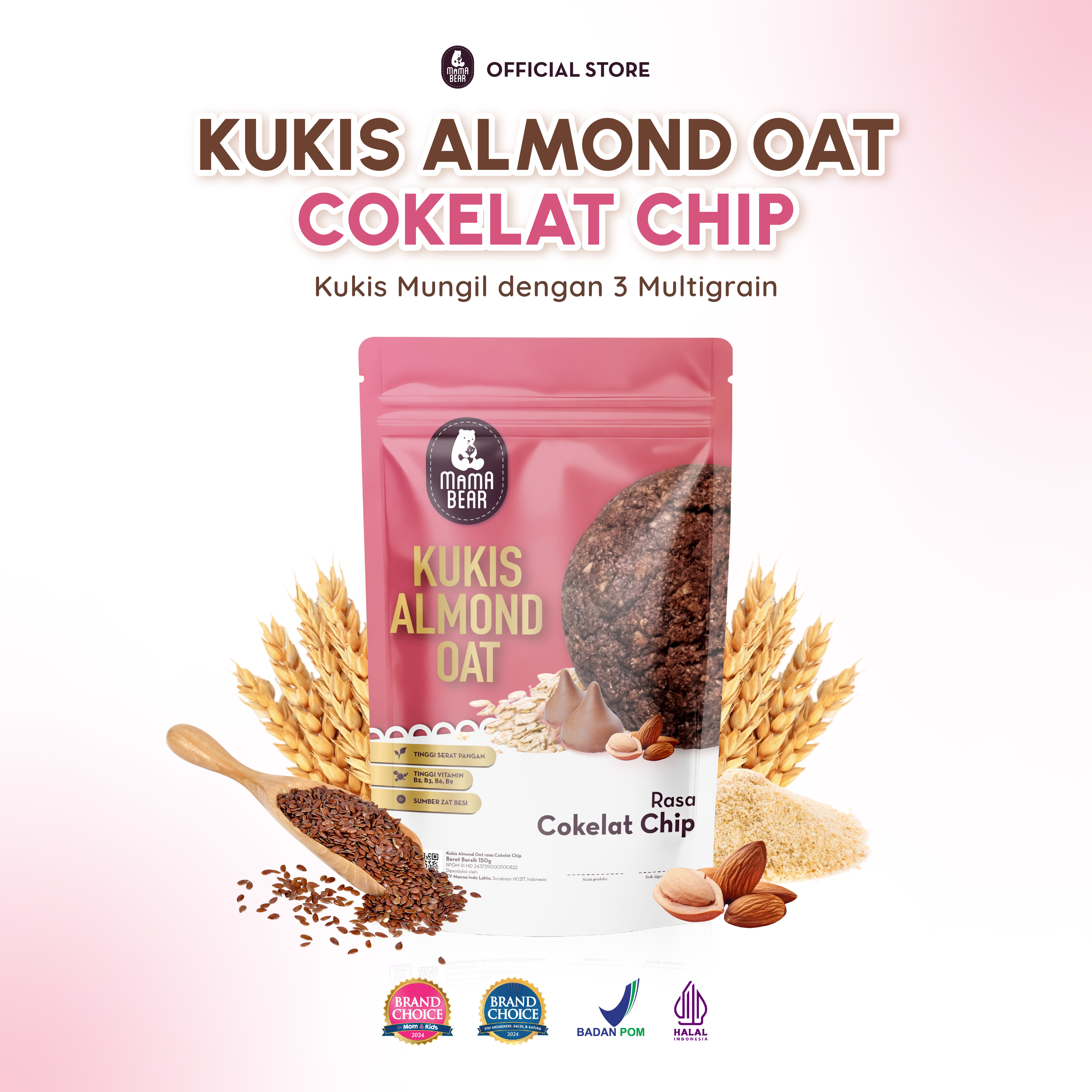 Mamaear cookies Almond Oat chocolate chip Kaya superfood snack BPOM halal snacks