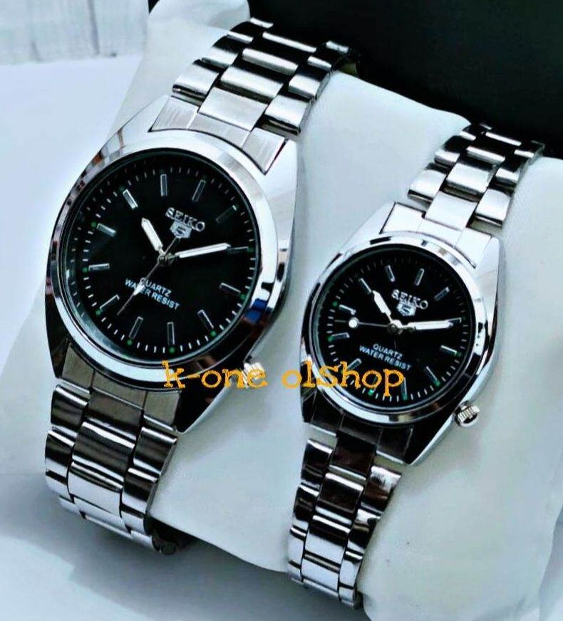 JAM Tangan Pasangan Tali Rantai Stainless Free Batrai Cadangan