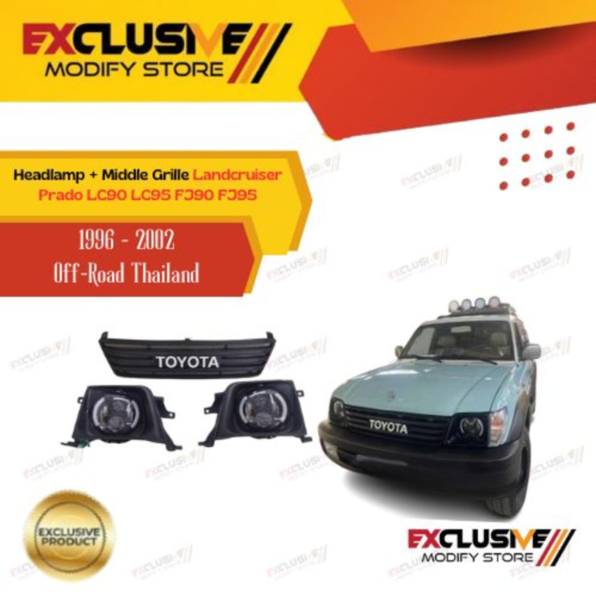 Toyota Landcruiser Prado (1996 - 2002) LC90 lc95 fj90 fj95 upgrade headlamp & middle grille off-road Thailand style Harga 12,000,000 rupiah*Gratis Ongkir