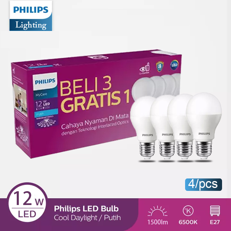Harga lampu hias	 4Pcsphilips Led Bulb 12W E27 6500K Energysaving Light Bulbs Putih/White Light 	